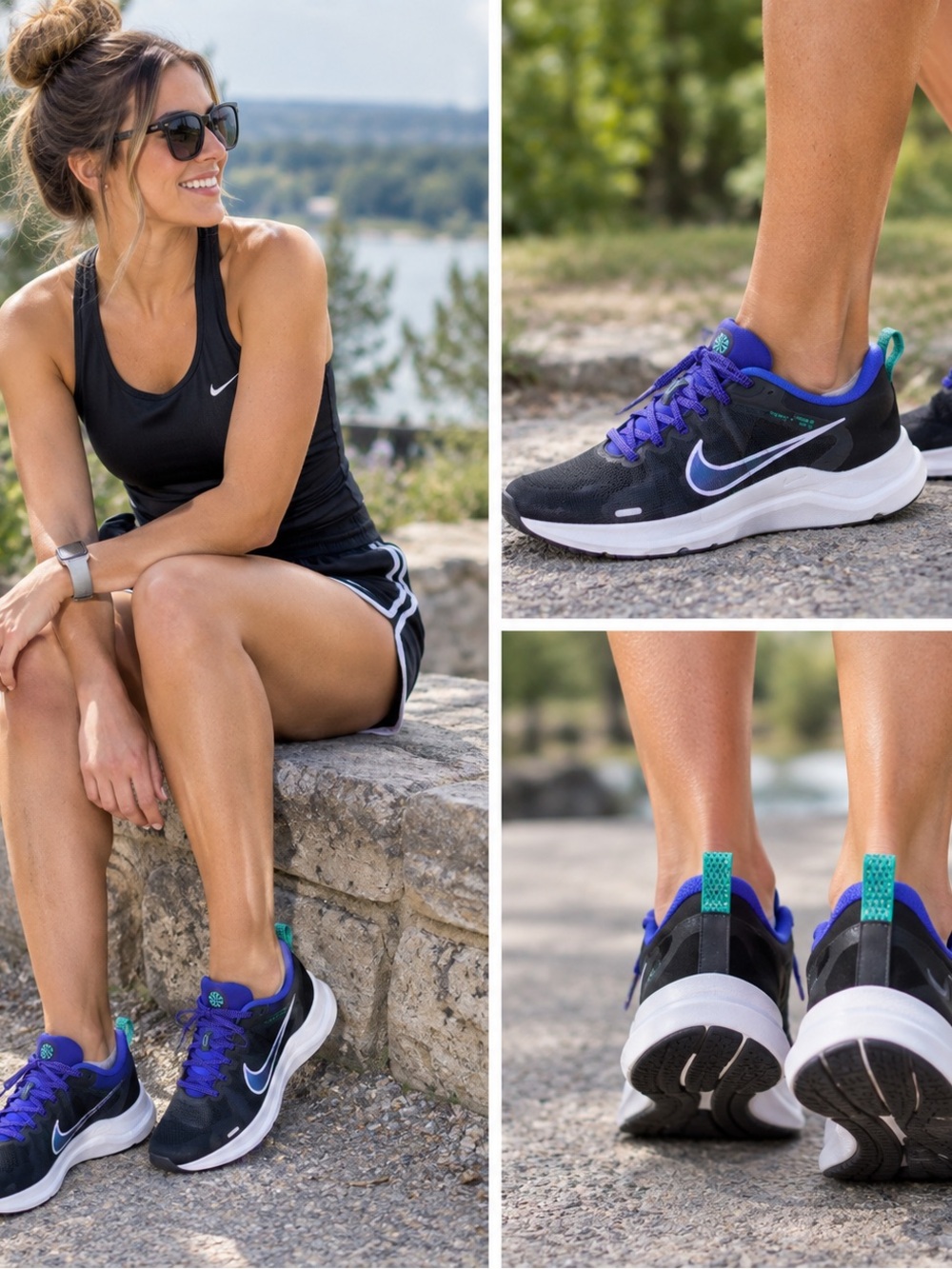 NIKE Women Sz 9.5 DOWNSHIFTER 12 Running Shoe DD9294-003 Blk Thistle Lapis White